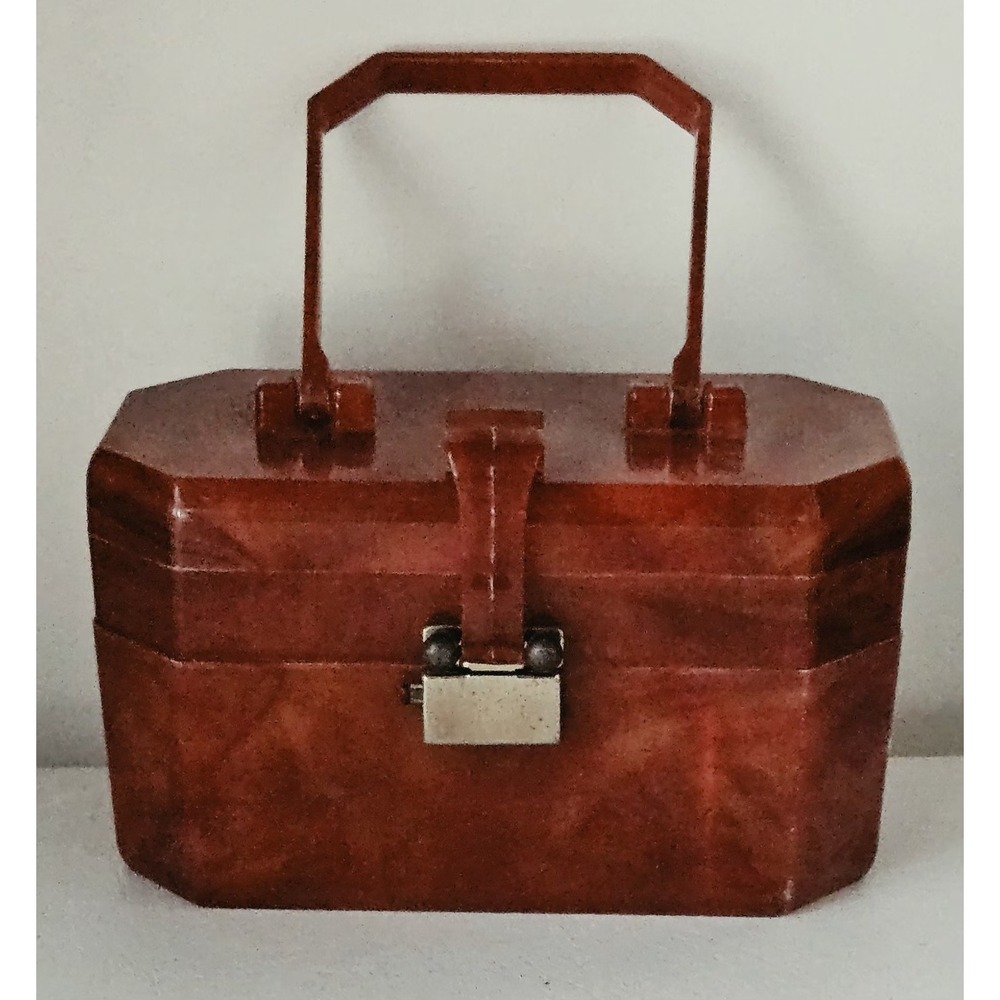 Fabco Lucite Purse Faux Tortoise Shell Box Dual Compartments
